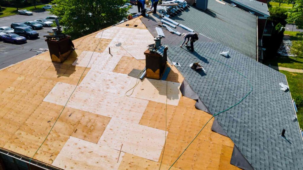 roofing wide view men working